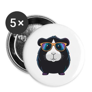Cochon d'Inde Cool Lunettes - Lot de 5 grands badges (56 mm) - blanc - Devant