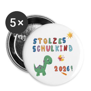 Stolzes Schulkind 2026  - Buttons groß 56 mm (5er Pack) - Weiß - Vorne