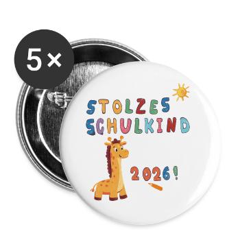 Stolzes Schulkind 2026 - Buttons groß 56 mm (5er Pack) - Weiß - Vorne