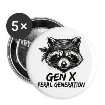 Raccoon Gen X Feral Generation - Buttons large 2.2''/56 mm (5-pack) - white - Front