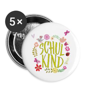 Schulkind Blumenkranz  - Buttons groß 56 mm (5er Pack) - Weiß - Vorne