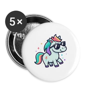 Licorne arc en ciel lunettes soleil - Lot de 5 grands badges (56 mm) - blanc - Devant