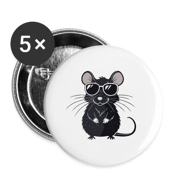 Maus-Hipster-Brille - Buttons groß 56 mm (5er Pack) - Weiß - Vorne