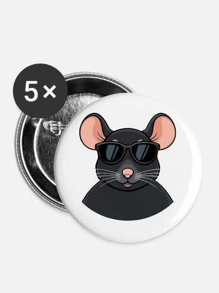 Mouse chic schwarze Brille - Buttons groß 56 mm (5er Pack) - Weiß