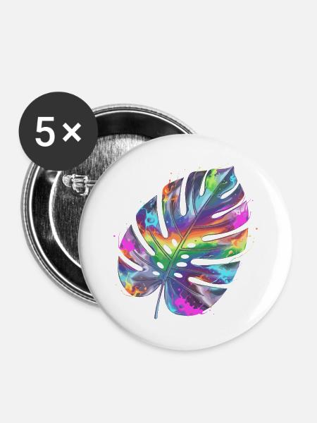 Regenbogen Monstera Wasserfarbe - Buttons groß 56 mm (5er Pack) - Weiß