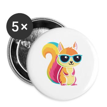 Regenbogen-Eichhörnchen mit Brille - Buttons groß 56 mm (5er Pack) - Weiß - Vorne