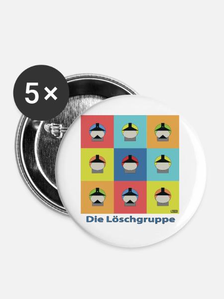Die Löschgruppe Pop Art Grid - Feuerwehr - Buttons groß 56 mm (5er Pack) - Weiß