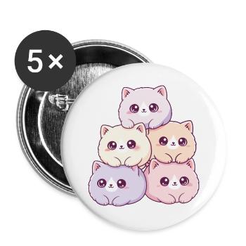 Pastellkatzen Haufen Kuschelfreudig - Buttons groß 56 mm (5er Pack) - Weiß - Vorne