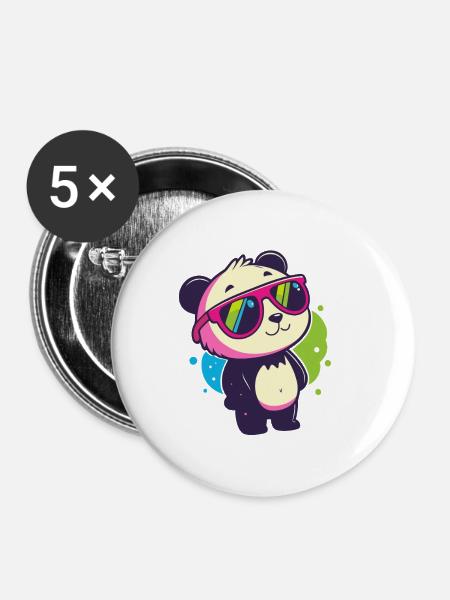 Niedliche Panda-Neonbrille - Buttons groß 56 mm (5er Pack) - Weiß