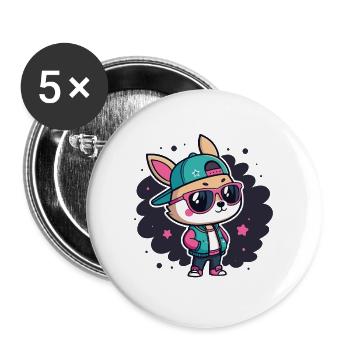 Retro-schicker Streetwear-Hase - Buttons groß 56 mm (5er Pack) - Weiß - Vorne