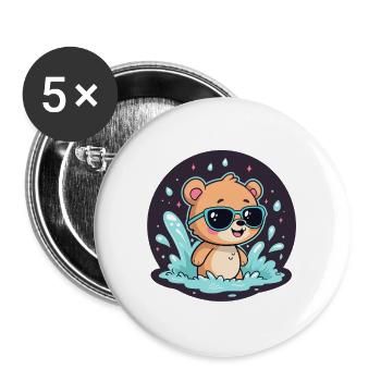 Chic surfer bear with blue glasses - Buttons large 2.2''/56 mm (5-pack) - white - Front