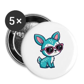 Kawaii Turquoise Doe in Pink Glasses - Buttons large 2.2''/56 mm (5-pack) - white - Front