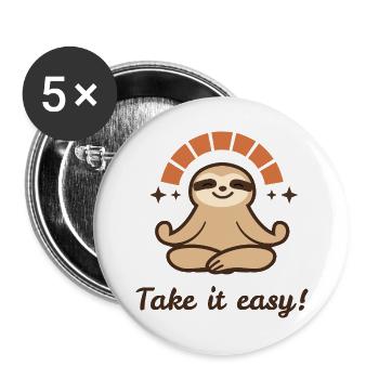 Take it easy – Relaxed Faultier Design - Buttons groß 56 mm (5er Pack) - Weiß - Vorne