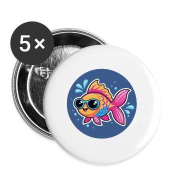 Poisson lunettes soleil vif - Lot de 5 grands badges (56 mm) - blanc - Devant