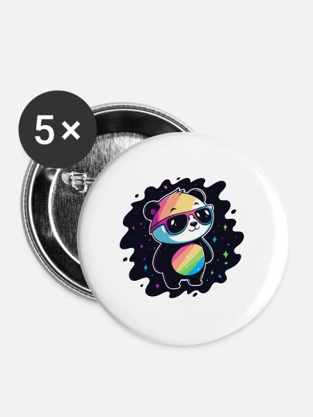 Panda Rainbow Galaxy Coole Brillen - Buttons groß 56 mm (5er Pack) - Weiß