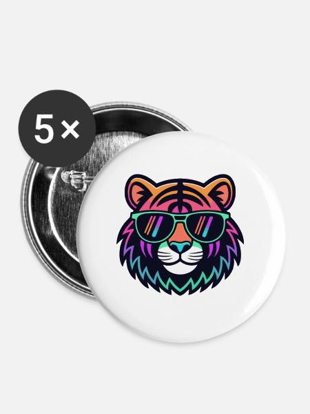 Tiger-Neon-Sonnenbrillen - Buttons groß 56 mm (5er Pack) - Weiß