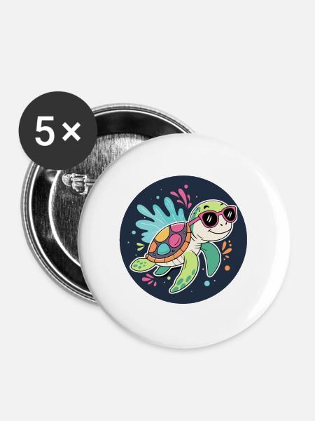 Solare Tropenschildkröte - Buttons groß 56 mm (5er Pack) - Weiß