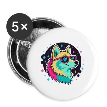 Neonwolf mit coolen Brillen - Buttons groß 56 mm (5er Pack) - Weiß - Vorne