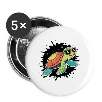 Chic Cosmic Turtle in Sunglasses - Buttons large 2.2''/56 mm (5-pack) - white - Front