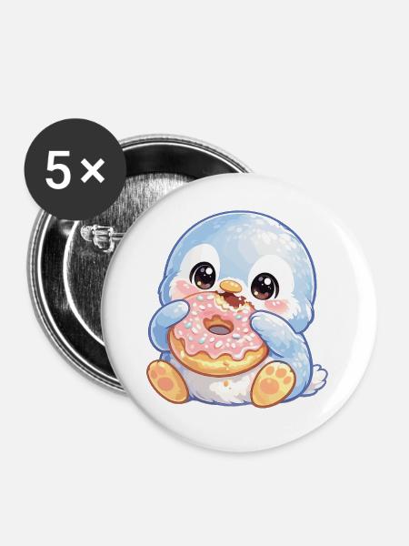 Kleiner Donut-Pinguin - Buttons groß 56 mm (5er Pack) - Weiß