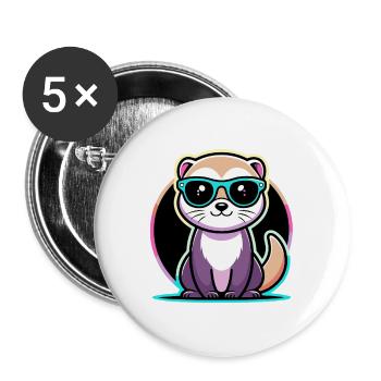 Furet Kawaii Néon Cool - Lot de 5 grands badges (56 mm) - blanc - Devant