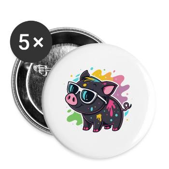 Cochon Art Spray et Lunettes - Lot de 5 grands badges (56 mm) - blanc - Devant