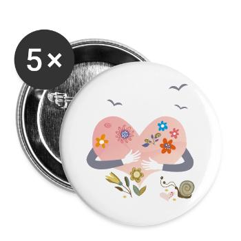 heart with flowers - Buttons large 2.2''/56 mm (5-pack) - white - Front