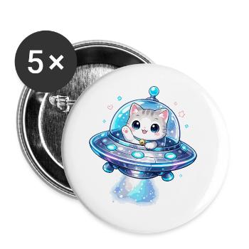 Kawaii Cats UFO Space Friend - Buttons large 2.2''/56 mm (5-pack) - white - Front