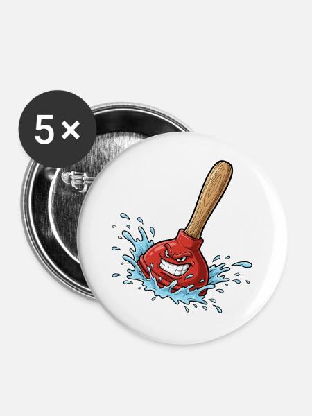 Roter Pümpel mit Wassersplash - Buttons groß 56 mm (5er Pack) - Weiß