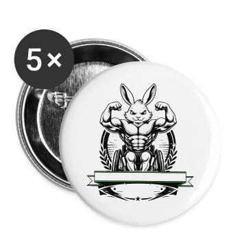 Starker Hase Rollstuhl Fitness Fun Design - Buttons groß 56 mm (5er Pack) - Weiß - Vorne