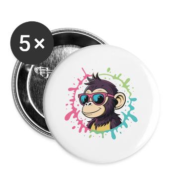 Cartoon Monkey Splash bunte rosa Brille - Buttons groß 56 mm (5er Pack) - Weiß - Vorne