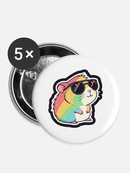 Hamster-Chic, Regenbogenbrille cool - Buttons groß 56 mm (5er Pack) - Weiß