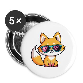 Renard Lunettes Fluo Retro - Lot de 5 grands badges (56 mm) - blanc - Devant