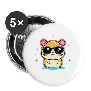 Hamster-Cool-Brille und Konfetti - Buttons groß 56 mm (5er Pack) - Weiß - Vorne