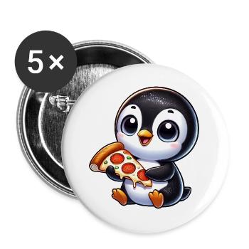 Cute Penguin Cartoon Pizza Love - Buttons large 2.2''/56 mm (5-pack) - white - Front