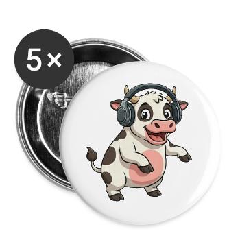 Lustige tanzende Kuh DJ Techno Party Cartoon - Buttons groß 56 mm (5er Pack) - Weiß - Vorne