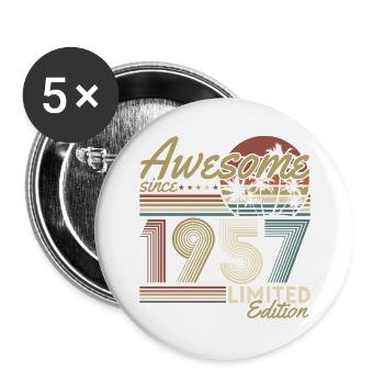 Cadeau rétro vintage d’anniversaire 1957 - Lot de 5 grands badges (56 mm) - blanc - Devant