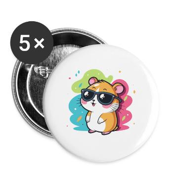 Hamster Fun Lunettes Cool - Lot de 5 grands badges (56 mm) - blanc - Devant