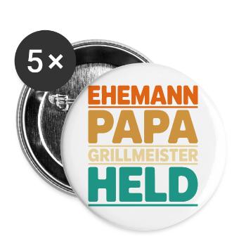 Ehemann Papa Grillmeister Held - Buttons groß 56 mm (5er Pack) - Weiß - Vorne