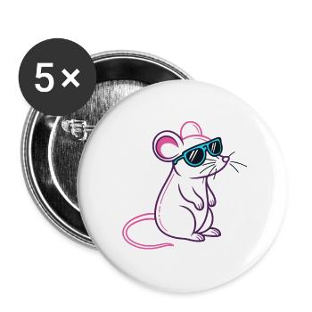 Mouse Retro Blue Glasses - Buttons large 2.2''/56 mm (5-pack) - white - Front