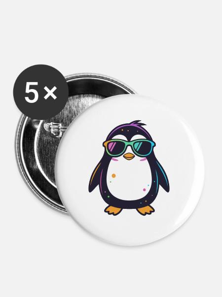 Pinguin-Neonbrillen - Buttons groß 56 mm (5er Pack) - Weiß