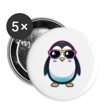 Pingouin chic en lunettes arc en ciel - Lot de 5 grands badges (56 mm) - blanc - Devant