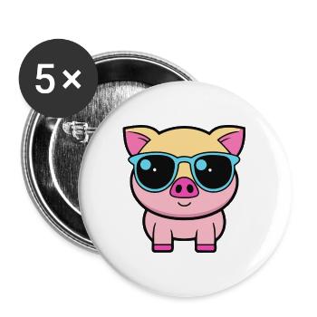 Cool Schweineblaue Brille - Buttons groß 56 mm (5er Pack) - Weiß - Vorne