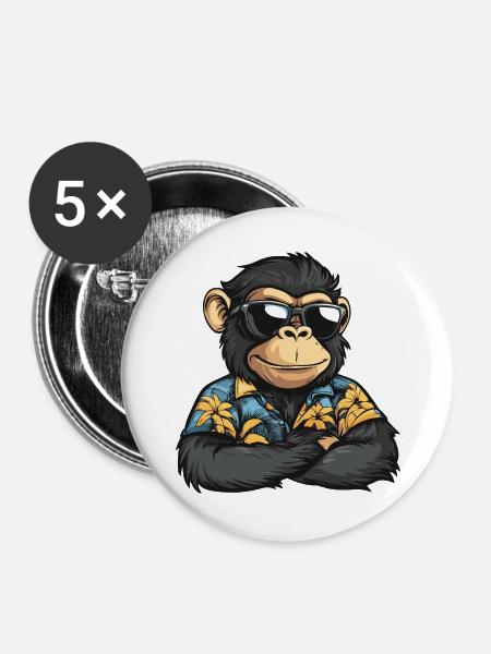 Affe Comic Urlaub - Buttons groß 56 mm (5er Pack) - Weiß