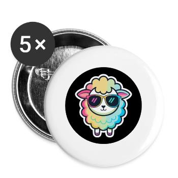 Schicke Regenbogen-Schafsbrille - Buttons groß 56 mm (5er Pack) - Weiß - Vorne