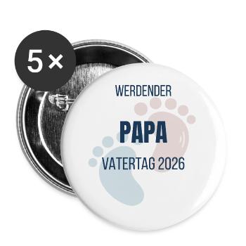 Werdender Papa 2026 Vatertag Ankündigung - Buttons groß 56 mm (5er Pack) - Weiß - Vorne