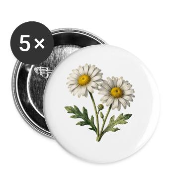 Helle Aquarell-Gänseblümchen - Buttons groß 56 mm (5er Pack) - Weiß - Vorne