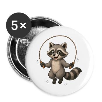 Raccoon Jumping Rope Cartoon Sport Motif - Buttons large 2.2''/56 mm (5-pack) - white - Front