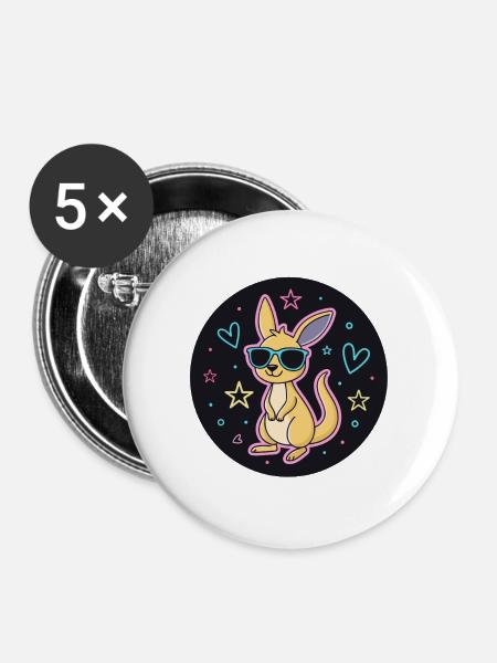 Neon-Känguru-Gläser - Buttons groß 56 mm (5er Pack) - Weiß