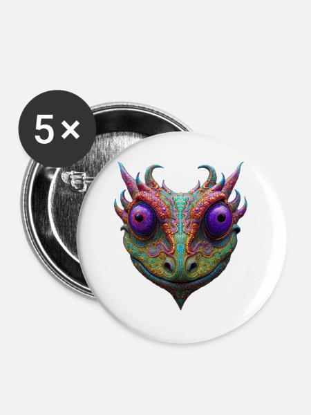 Mystic Toad/Frog/Gecko/Lizzard/Alien - Buttons groß 56 mm (5er Pack) - Weiß